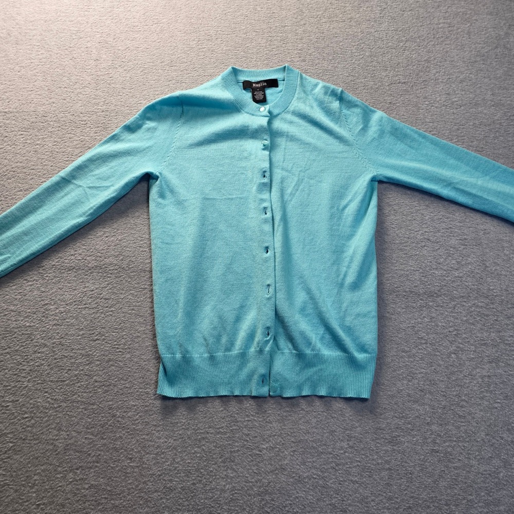 Cardigan Sweater Womens Small Turquoise Button Front Rayon Blend Maglia